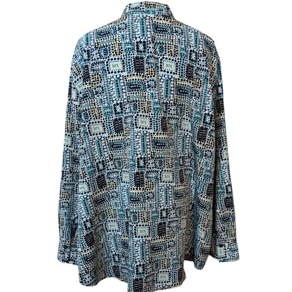 VINTAGE MAGGIE BARNES Blouse Top Long Size 3X No Wrinkle‎ Satin Poly Geometric - Picture 2 of 9